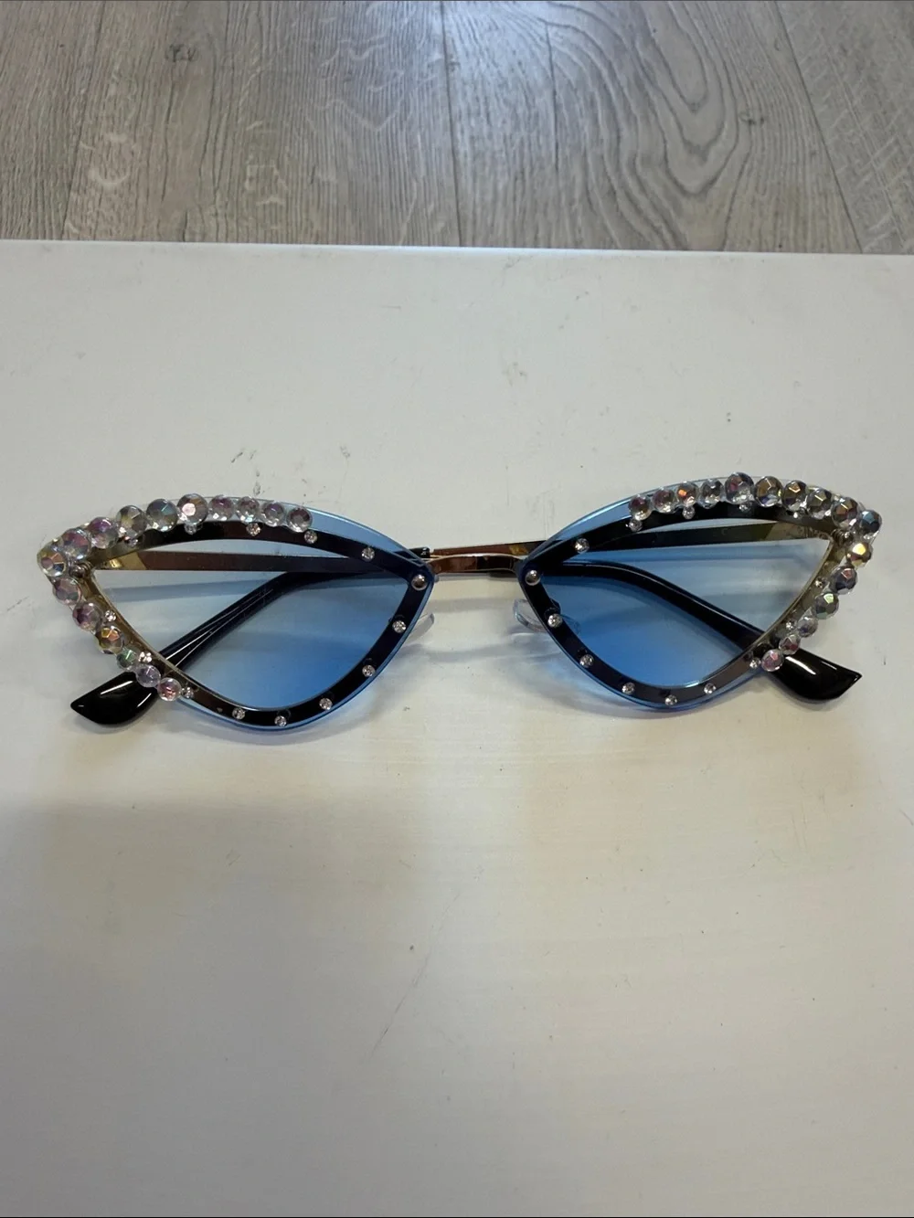 Rhinestone Cat-Eye Sunglasses - Blue Gradient